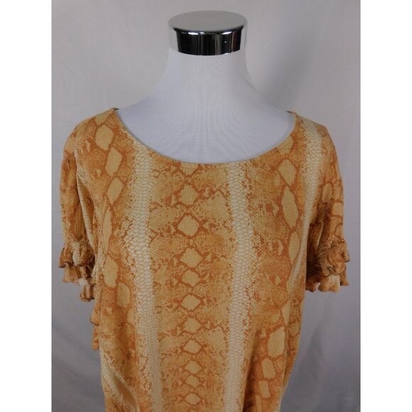 Lane Bryant Shirt Womens 24 Orange Snake Print Ruffle Sleeve Scoop Neck Plus - Picture 2 of 12